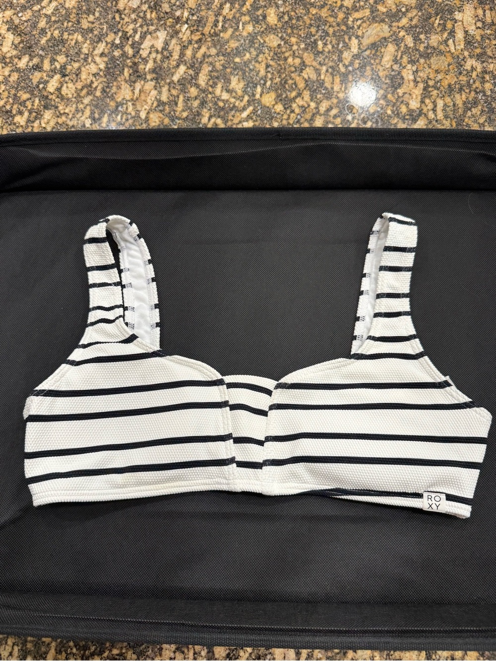 Roxy Striped Bikini Top in White and Black L